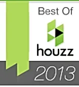 A green ribbon with the words `` best of houzz 2013 '' on it.