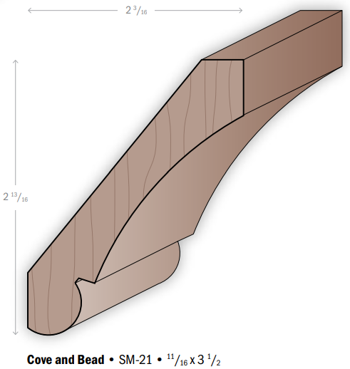 A drawing of a wooden beam that says cove and bead sm-21