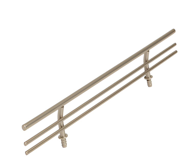 A stainless steel railing on a white background