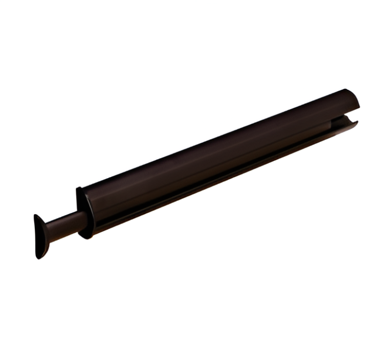 A black object with a handle on a white background