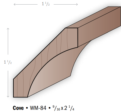 A drawing of a piece of wood that says cove wm-84