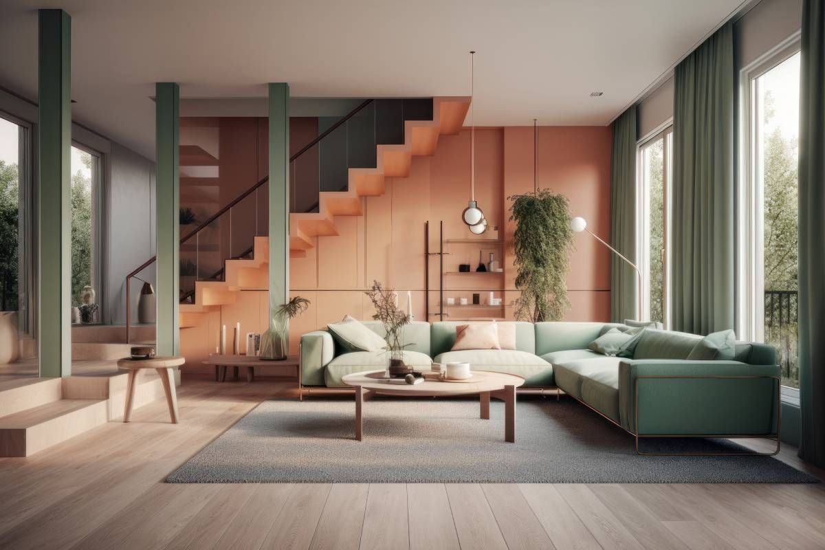 Stylish home interior decorated with a dusty pink and light green color scheme near Sarasota, FL