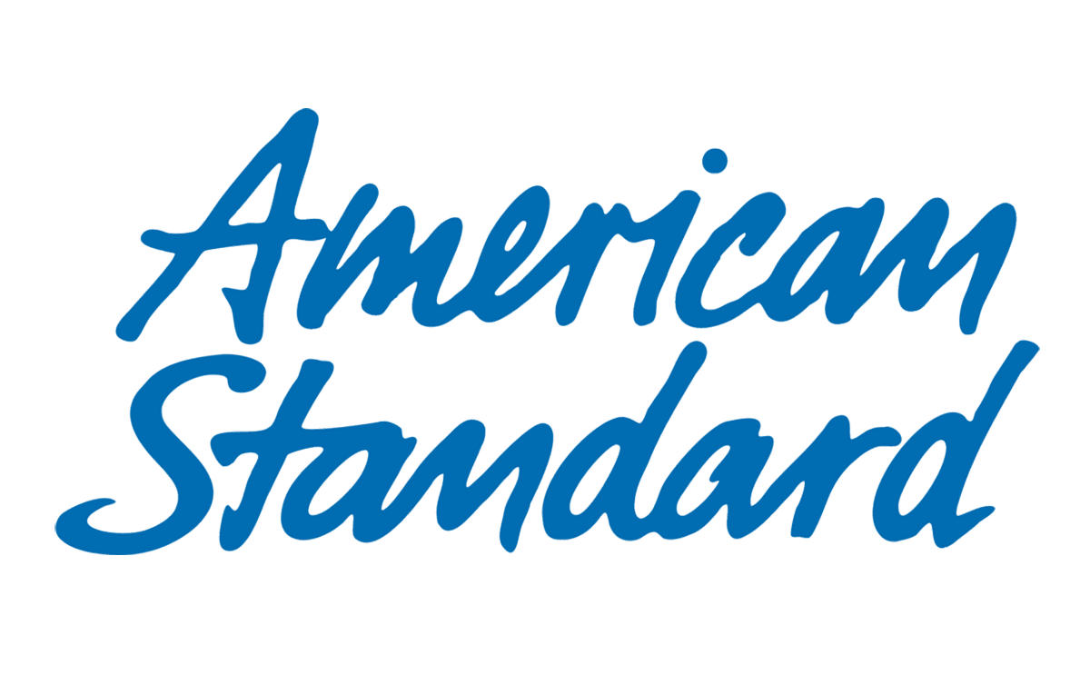 Logo for American Standard, blue cursive text on a white background.