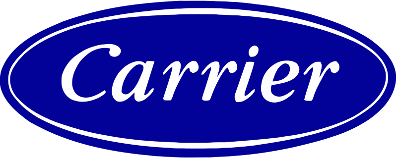 Carrier logo in white text within a blue oval with a white border.