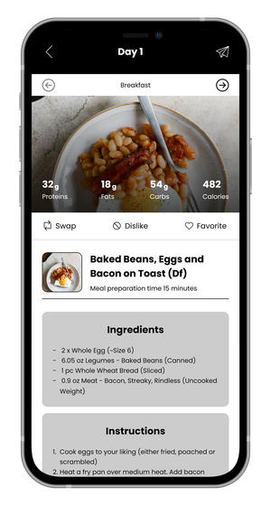 A cell phone screen shows a recipe for a dish.