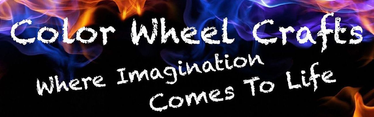 Color Wheel Crafts logo with “Where Imagination Comes to Life” on a blue and orange abstract background