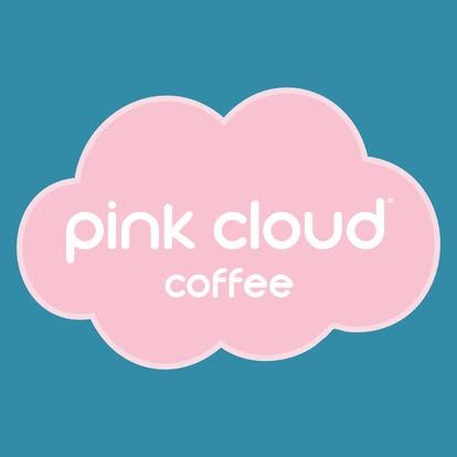 Pink cloud coffee logo on a blue background