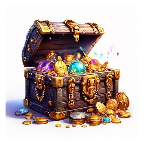 Open treasure chest overflowing with gold coins and colorful gems
