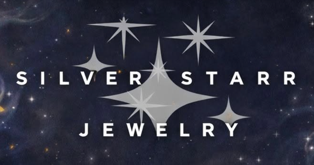 Silver Starr Jewelry logo on a dark starry background with silver stars and white text