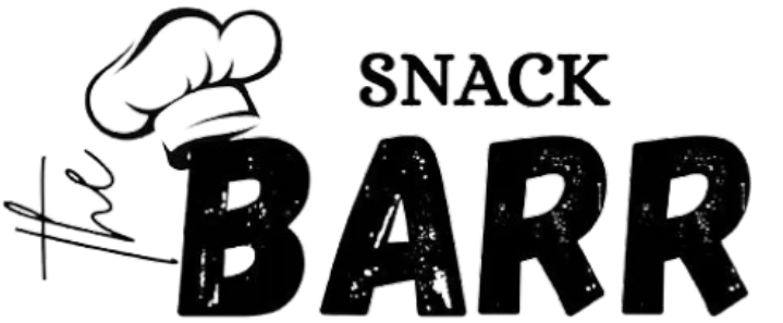 Logo reading “SNACK BARR” with a chef hat icon and a sketched spoon on a white background