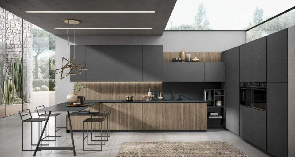 cucina grigia moderna in legno