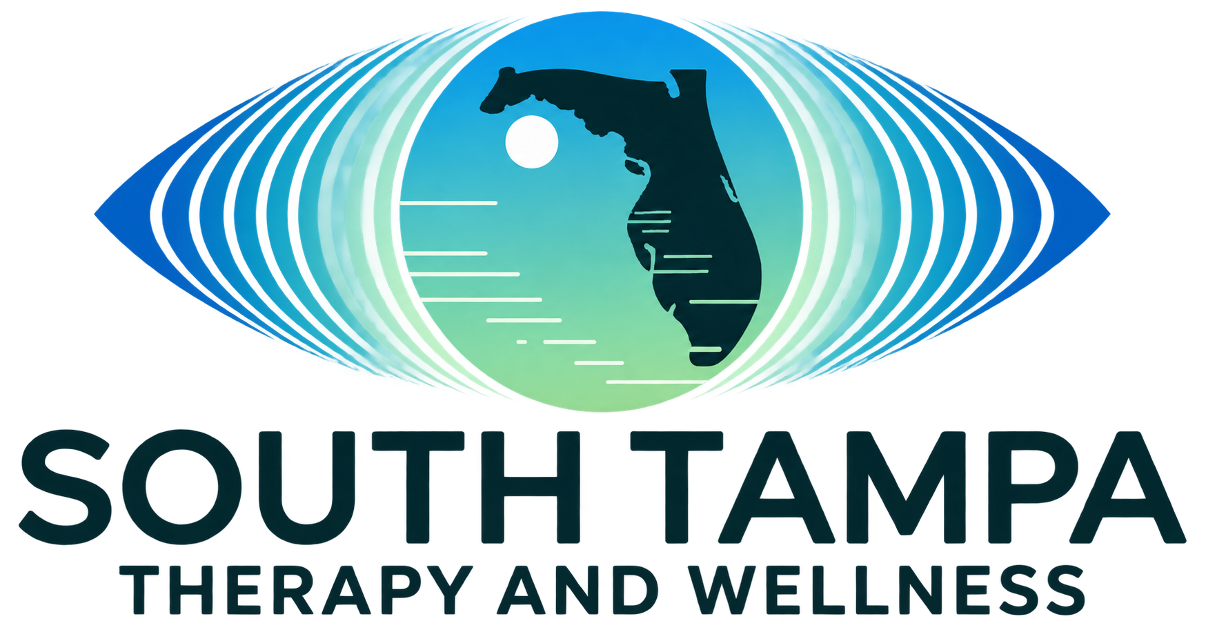 South Tampa Therapy and Wellness logo with blue eye-shaped design and teal wellness figure