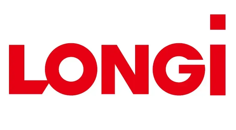 Le logo longi est rouge et blanc sur fond blanc.