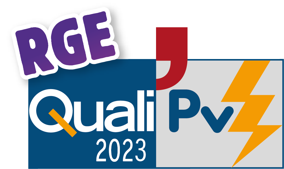Un logo pour rge quali pv 2023 avec un éclair.