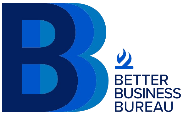 Better Business Bureau logo with blue stylized B and torch icon