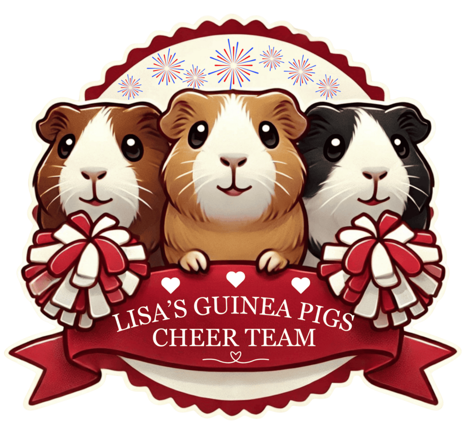 Three guinea pigs with pom-poms;