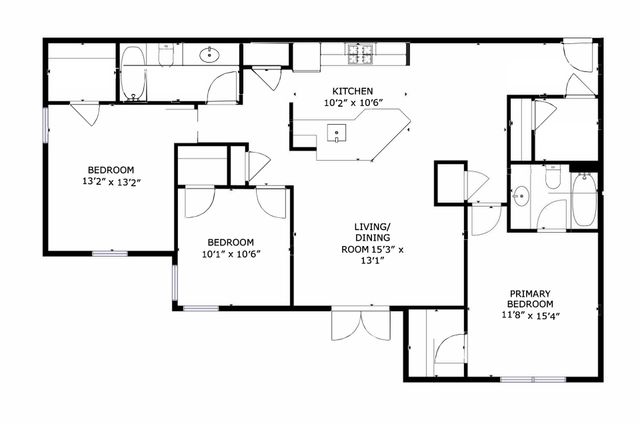 Floor plan of a two-story house. Kitchen, dining, living room, laundry, and stairs. Brown, beige and white color scheme.