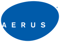 AERUS logo in white letters on a blue oval background