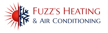 Logo for Fuzz's Heating & Air Conditioning featuring a sun and snowflake icon split down the middle.