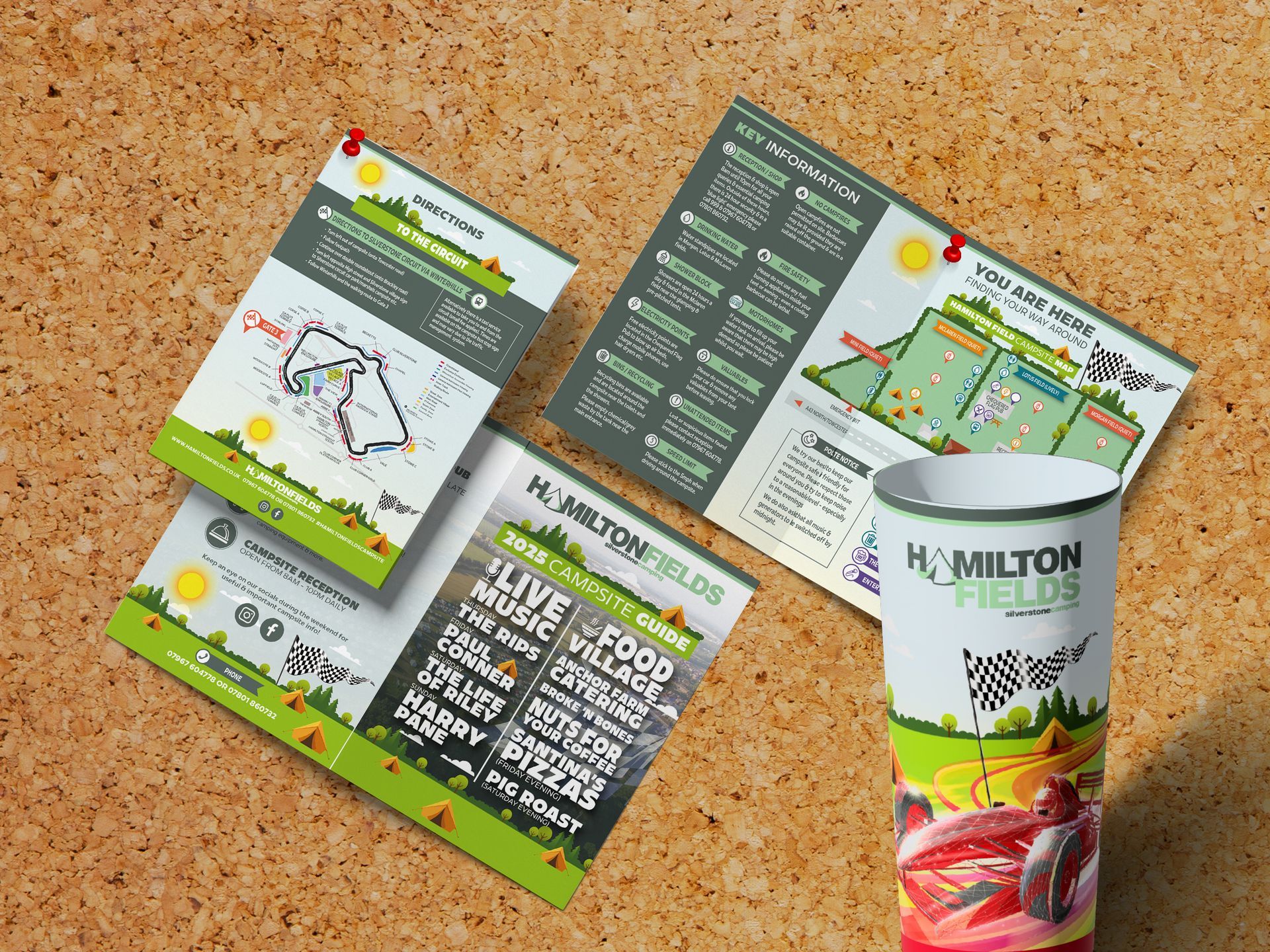 Hamilton Fields F1 British Grand Prix campsite guide and souvenir cup