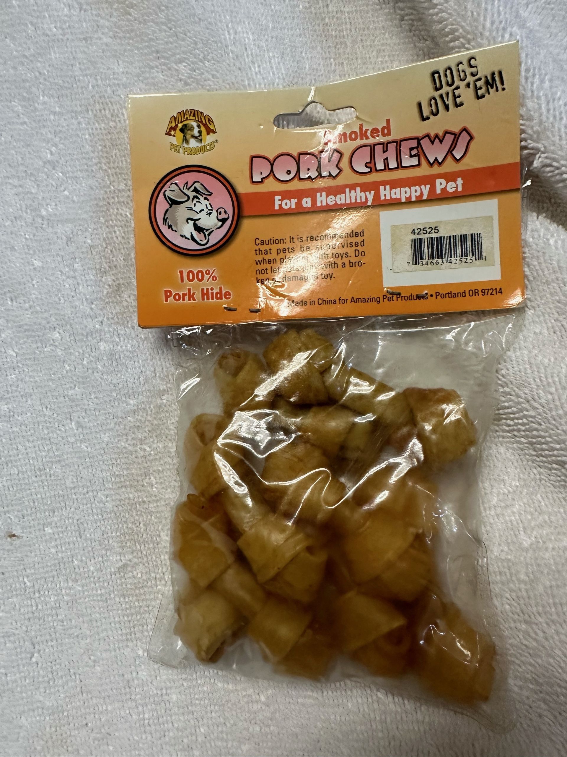 A package of pork chews for a healthy recipe pet