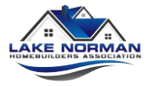 The logo for lake norman homebuilders association shows a house with a blue roof.