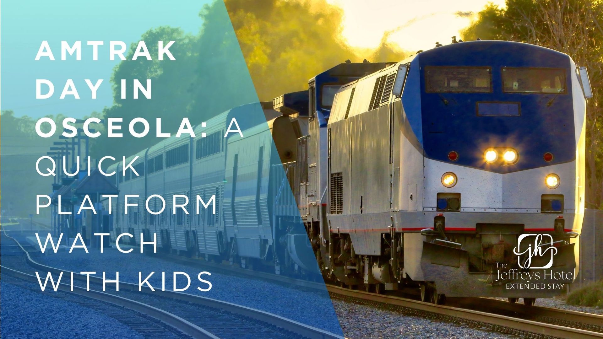 Amtrak train at Osceola station with title: