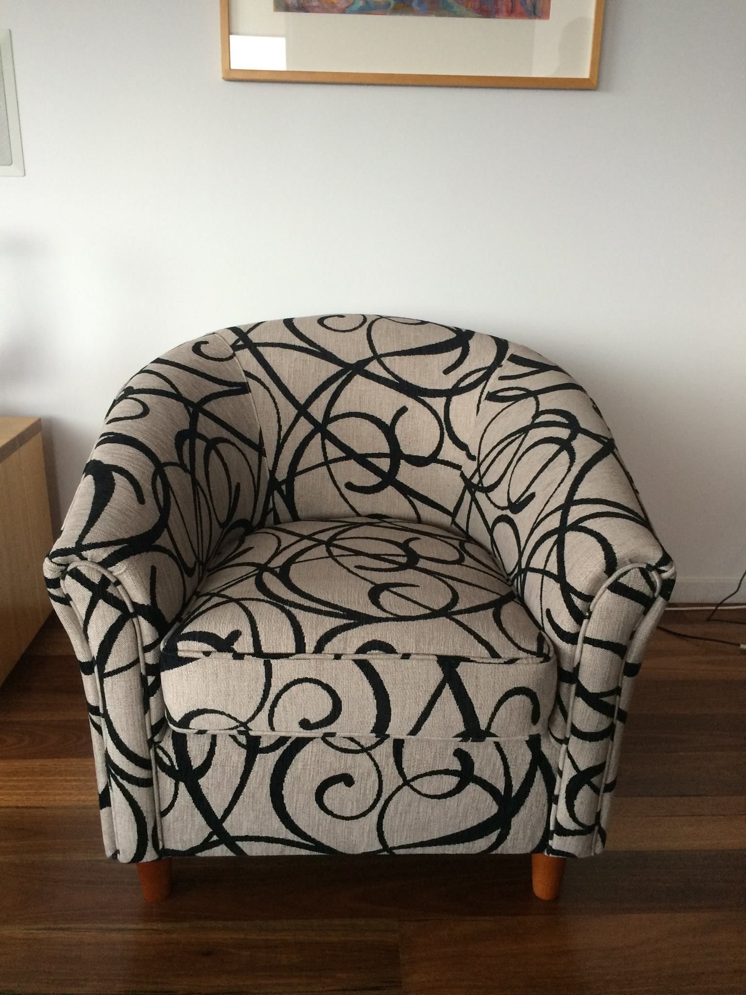 A Chair with A Black and White Pattern on It — Metreson Upholstery In Shellharbour, NSW