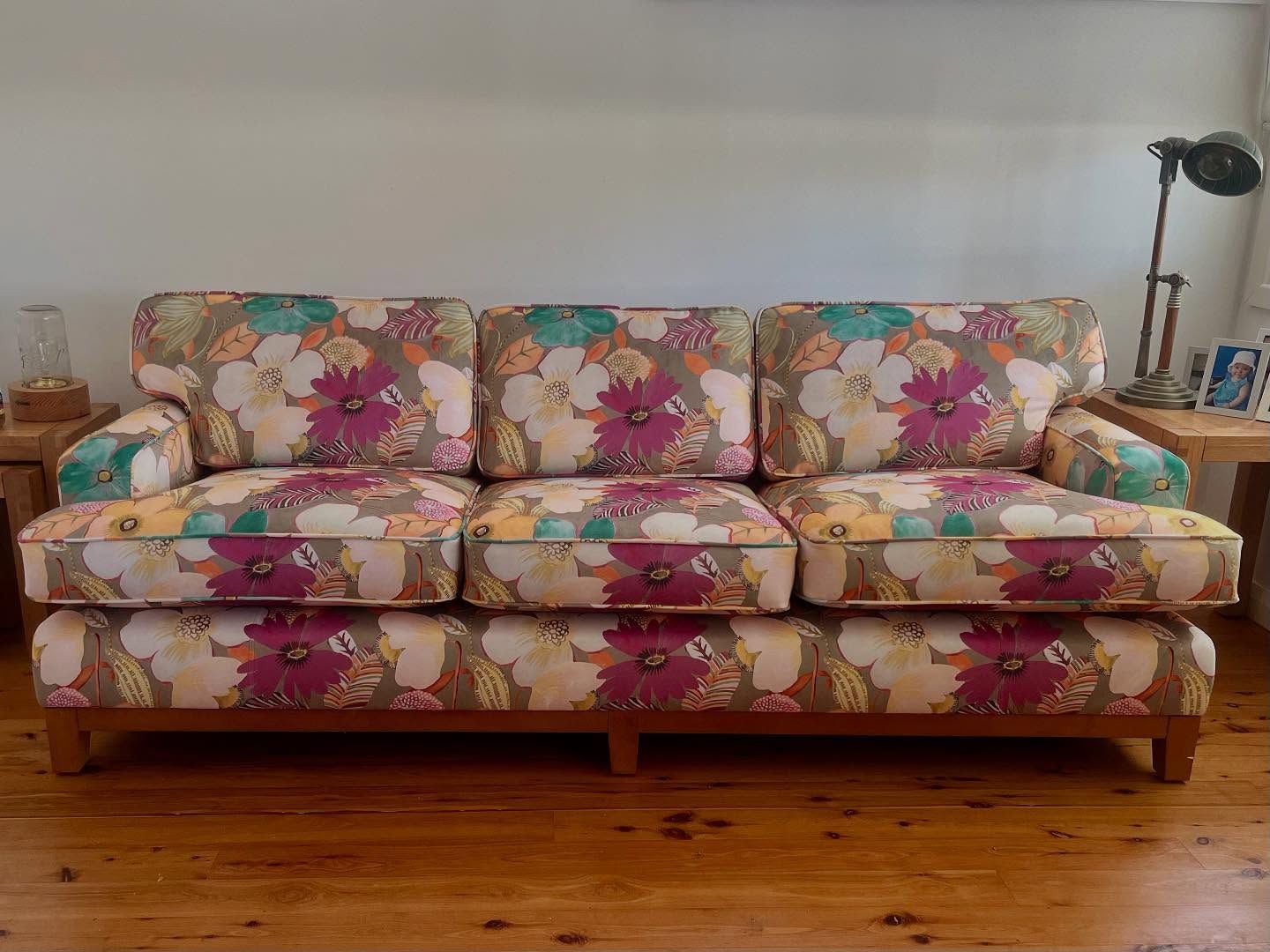 A Couch With Flower Pattern — Metreson Upholstery In Corrimal, NSW