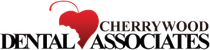A logo for cherrywood dental associates with a red heart