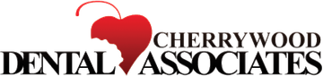 A logo for cherrywood dental associates with a red heart