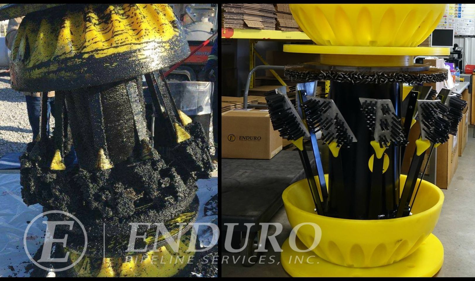 Enduro custom cleaning pigs, spring loaded brushes. 