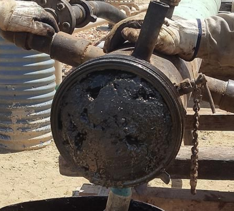 Pipeline full of packed debris
