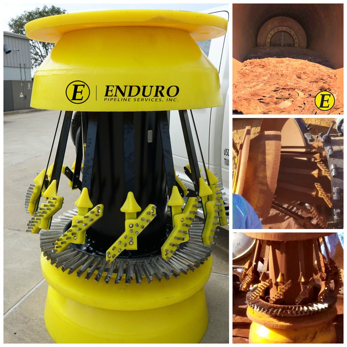 Enduro custom cleaning pigs, spring loaded brushes.