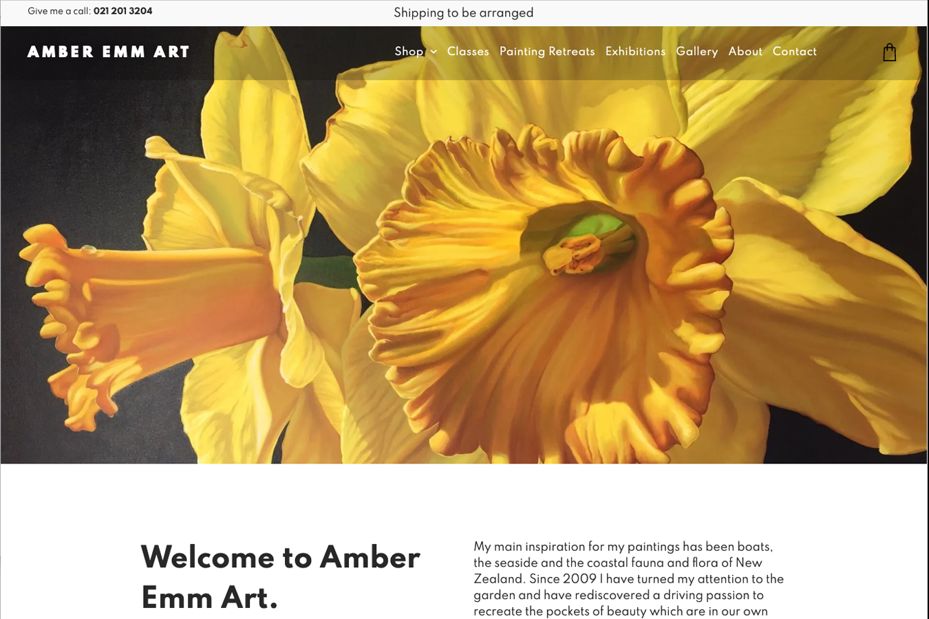 A painting of a yellow flower with the words welcome to amber emm art
