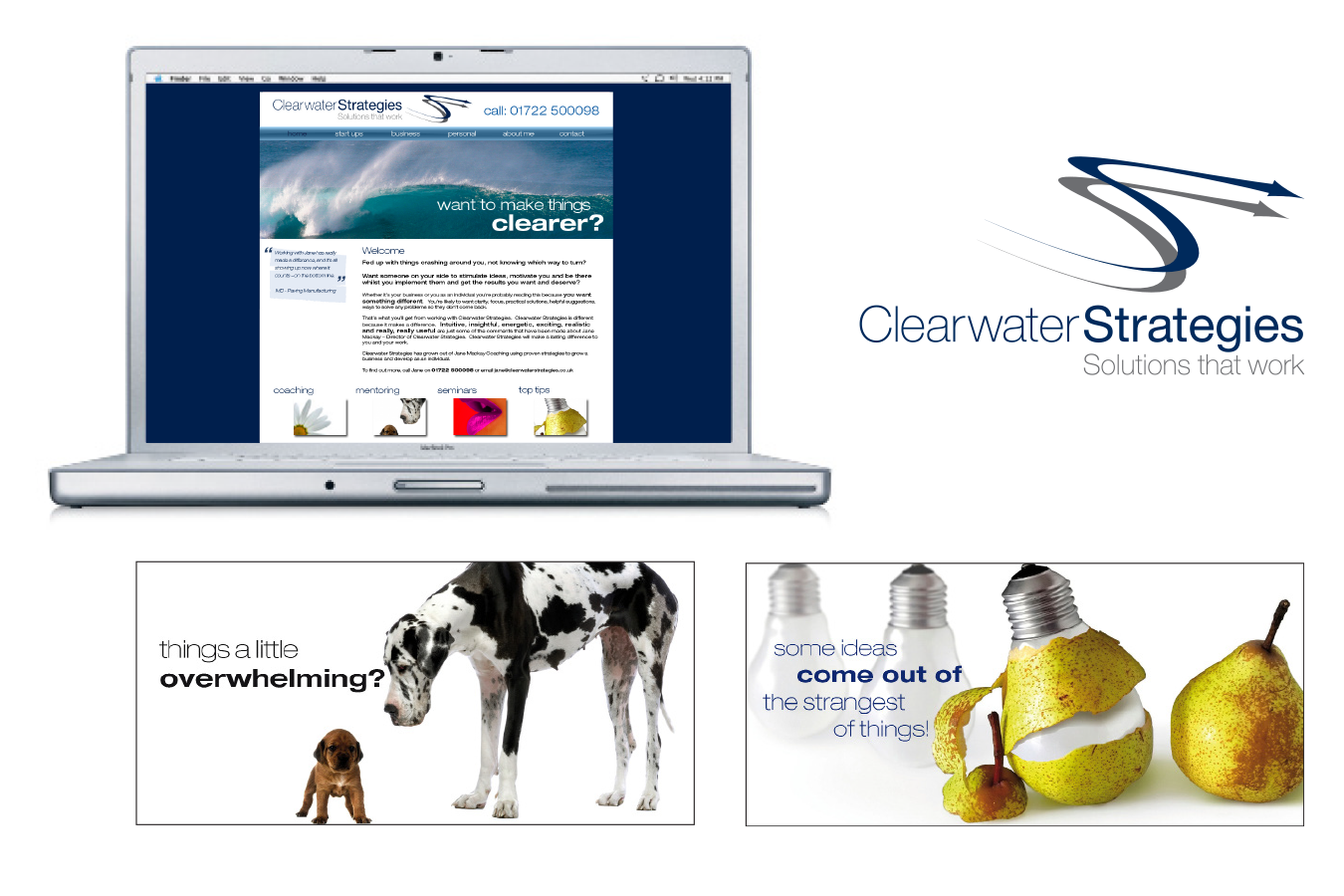 A laptop with a clearwater strategies logo on it
