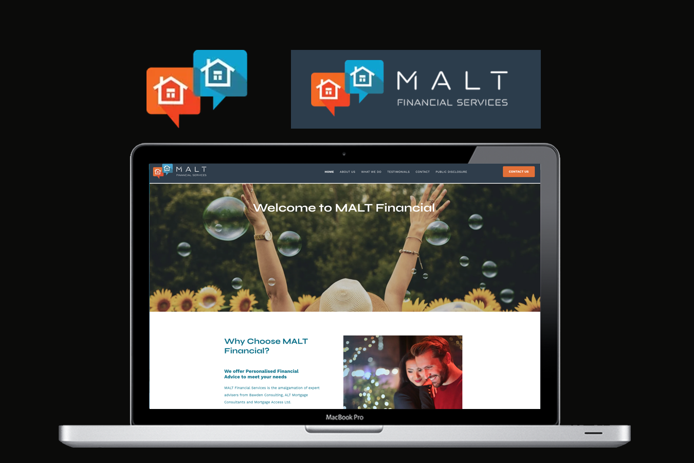 A laptop is open to a website that says malt