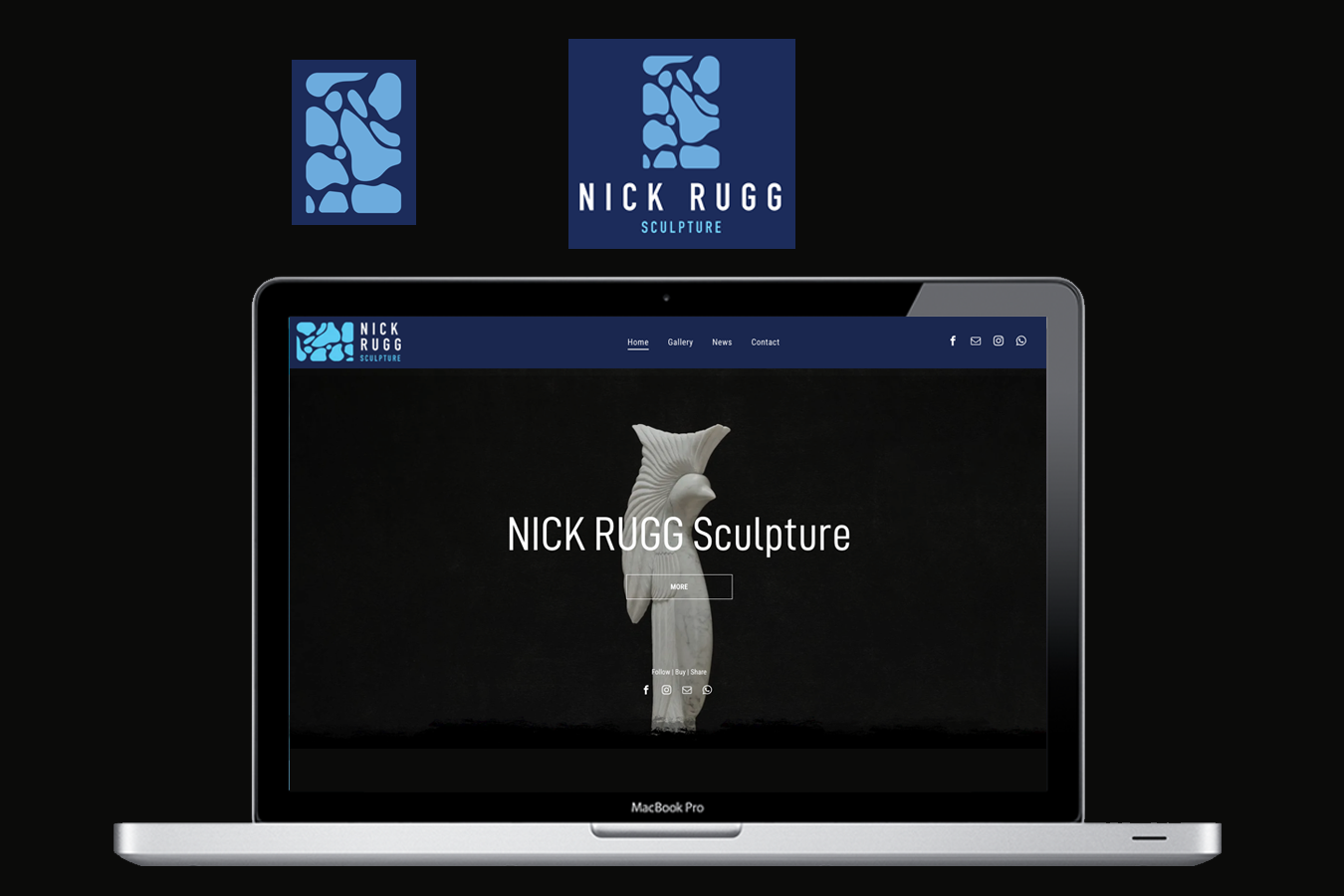 A laptop is open to a nick rugg sculpture website