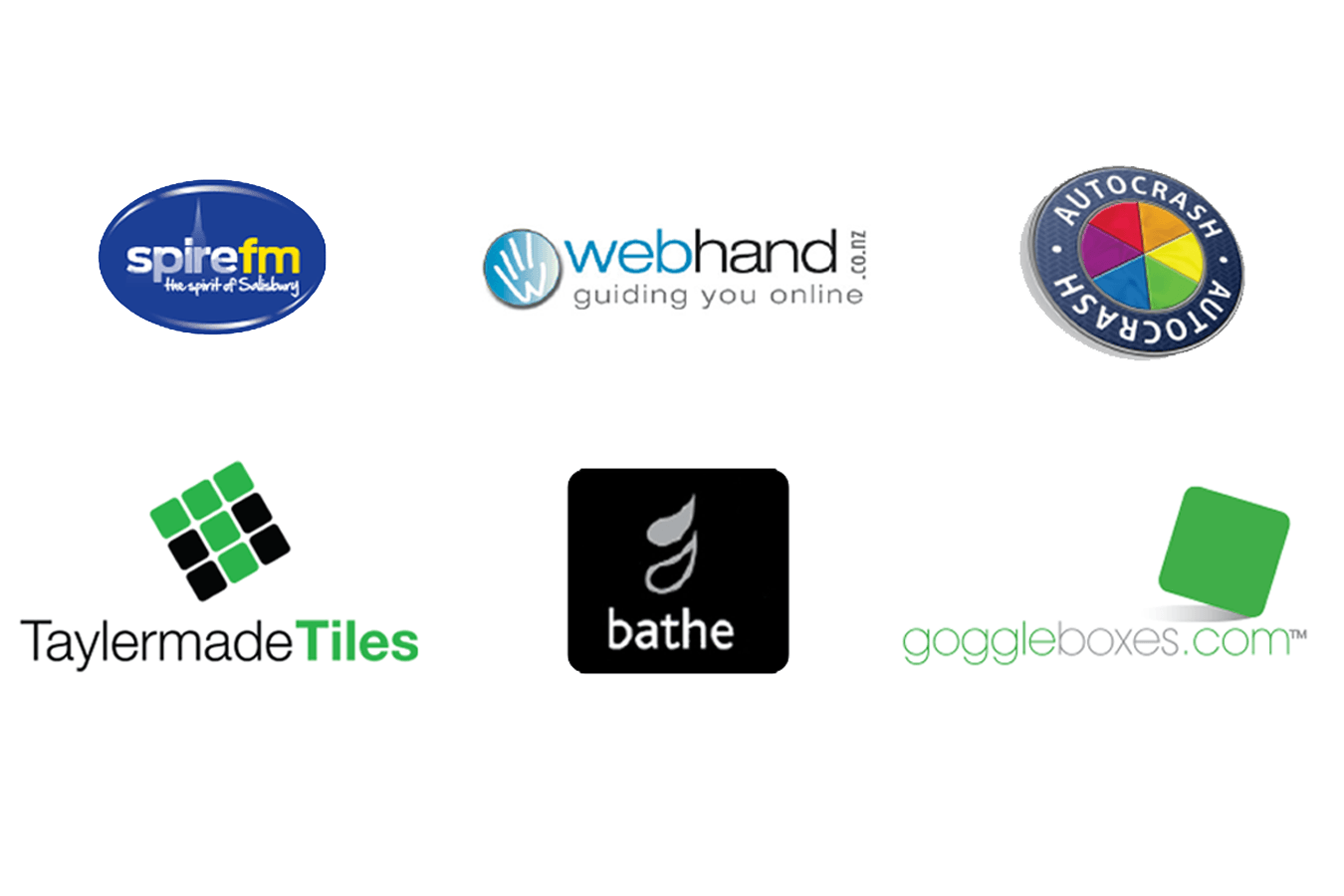 A bunch of logos on a white background including taylormade tiles and webhand