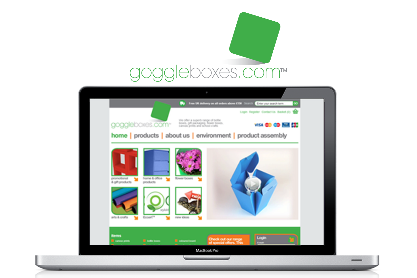 A laptop is open to a website called goggleboxes.com
