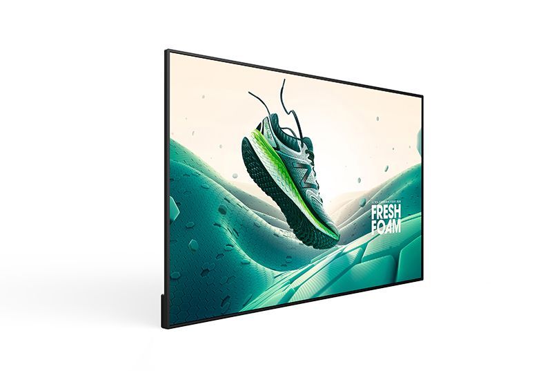 A flat screen tv with a picture of a shoe on it.