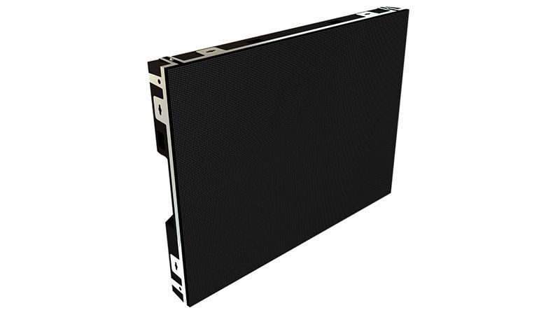 A black computer monitor is sitting on a white surface.