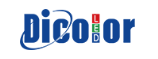Logo for “Dicolor LED” in blue with red, green, and white lettering. A swirl orbits the “co” letters.