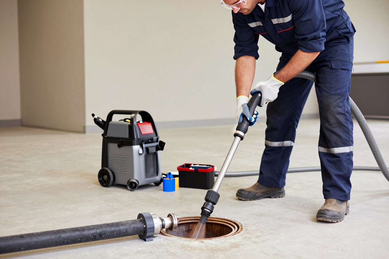 Clean drain pipes in a basement