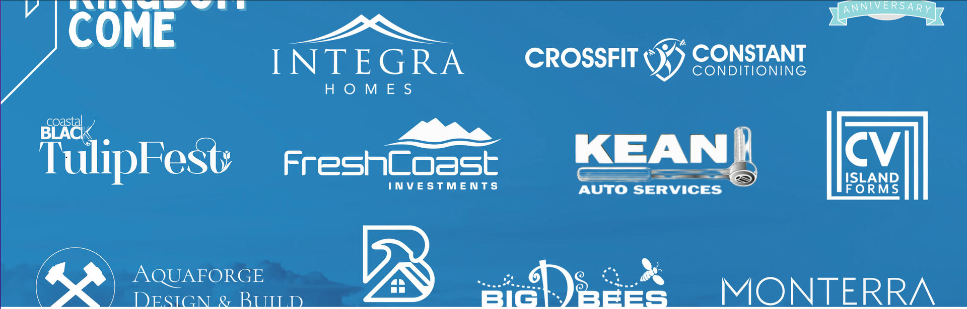 A blue background with a bunch of logos on it