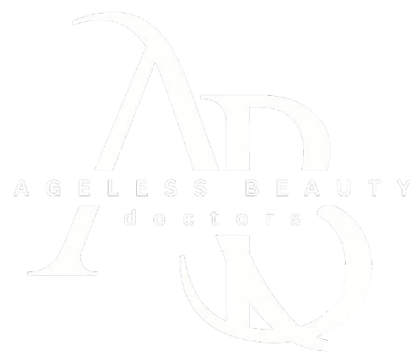 White logo with stylized AB monogram and the text “Ageless Beauty” and “Esthetics” underneath