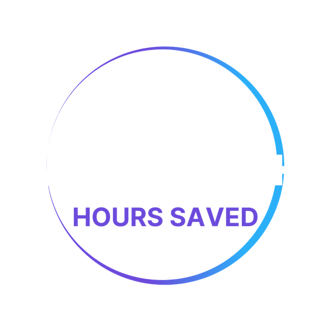A blue and purple circle with the words hours saved inside of it.