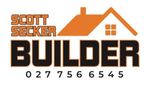 A logo for scott secker builder with a house on it A logo for scott secker builder with a house on it