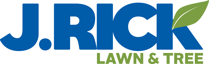 J. Rick Lawn & Tree logo in blue and green text with a leaf accent
