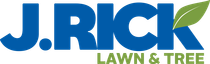 J. Rick Lawn & Tree logo in blue and green text with a leaf accent
